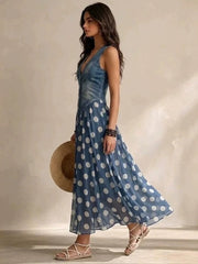 Polka Dot Denim Maxi Dress