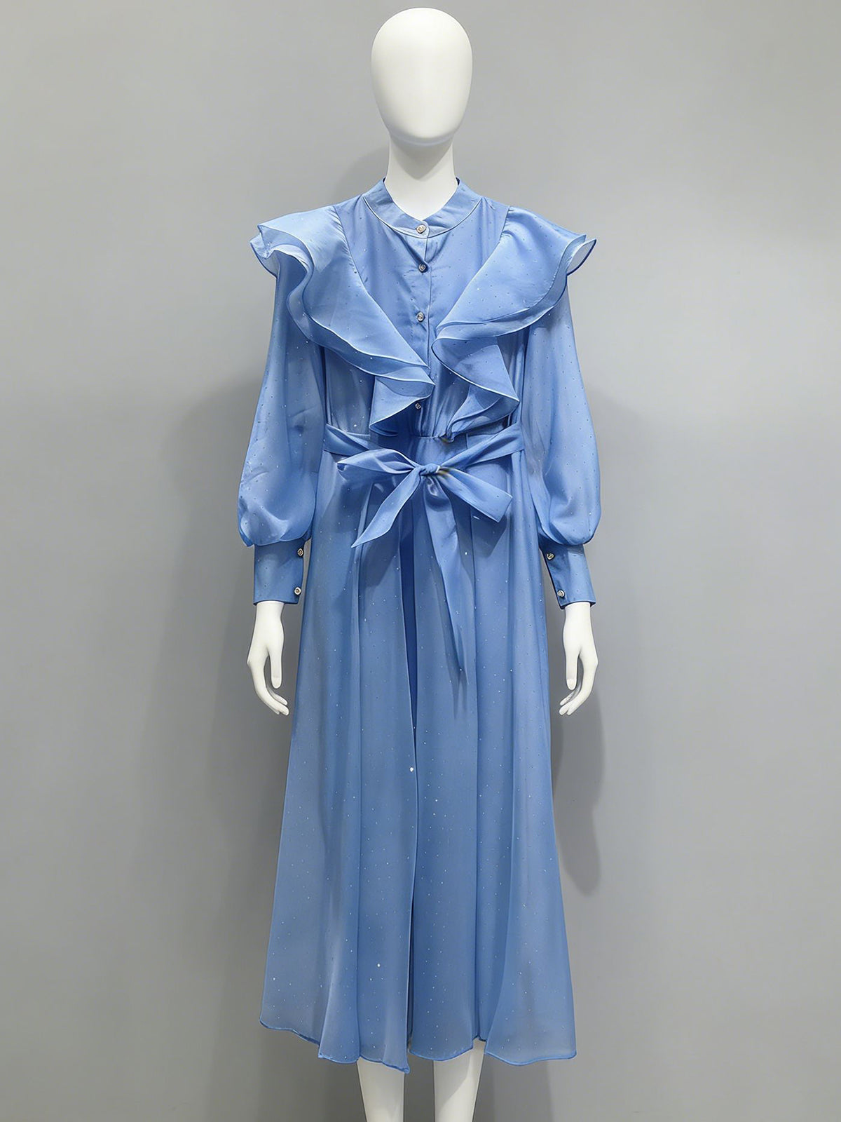 Elegant Rhinestone Embellishment Ruffle Maxi Dress