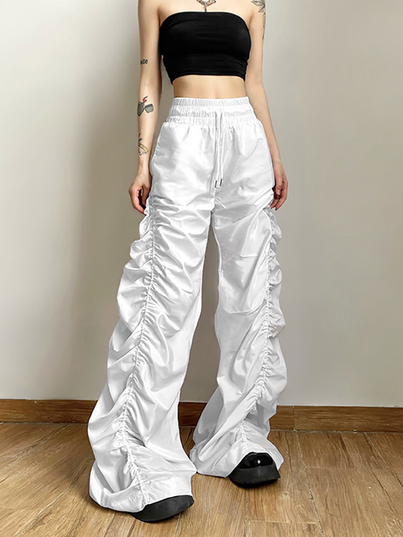 High Waist Drawstring Pleat Casual Pants Trousers