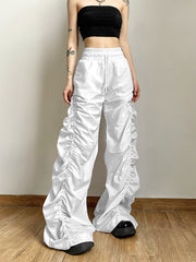 High Waist Drawstring Pleat Casual Pants Trousers