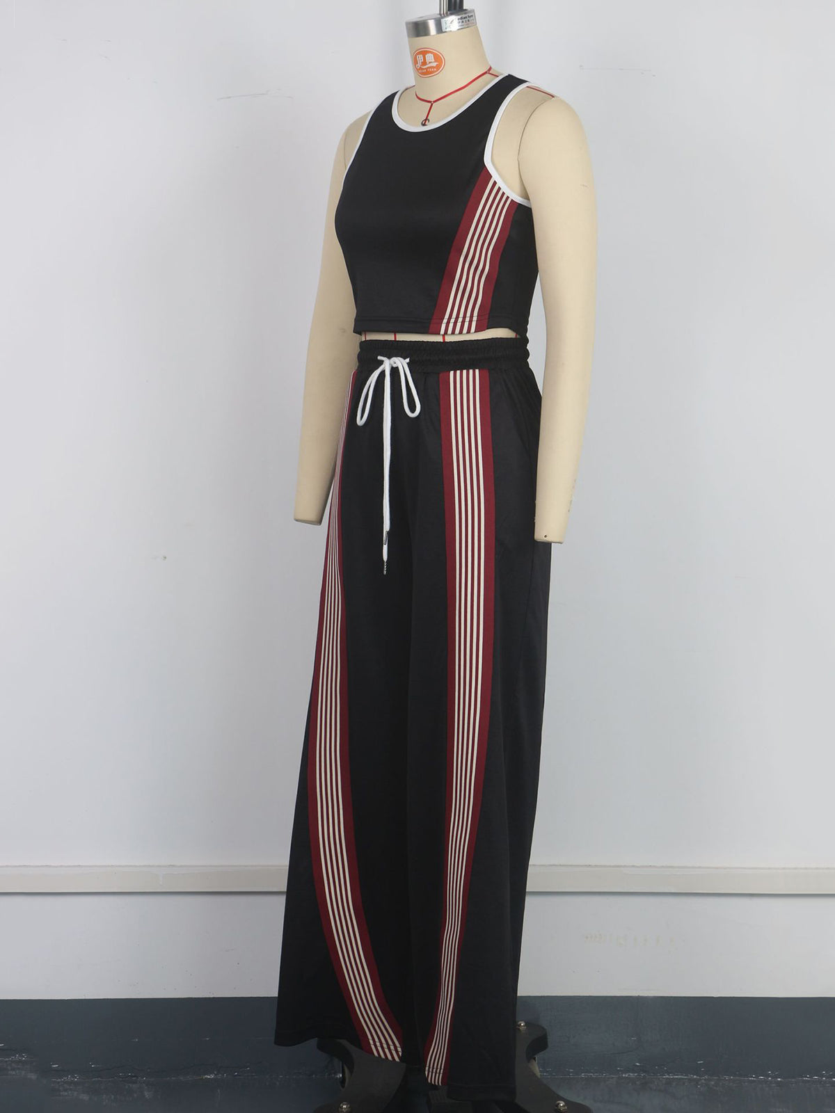 Fashion Crop Vest Elastic Waist Wide Leg Pants Sets