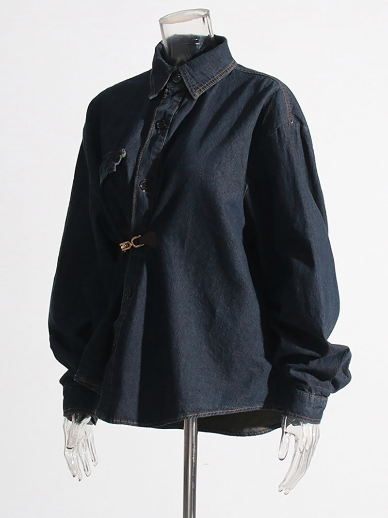 Fashion Irregular Button Cozy Denim Jacket