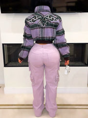 Fashion Stand Collar Embroidered Plaid Jacket