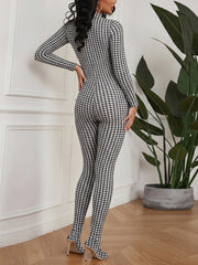 Sexy Houndstooth Print Tighs Jumpsuit