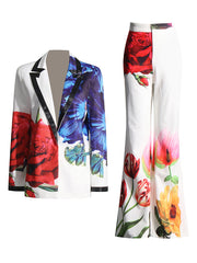 Fashion Deep V Floral Printed Blazer Set