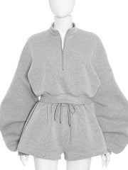 Casual Loose Hoodie Drawstring Short Pant Set