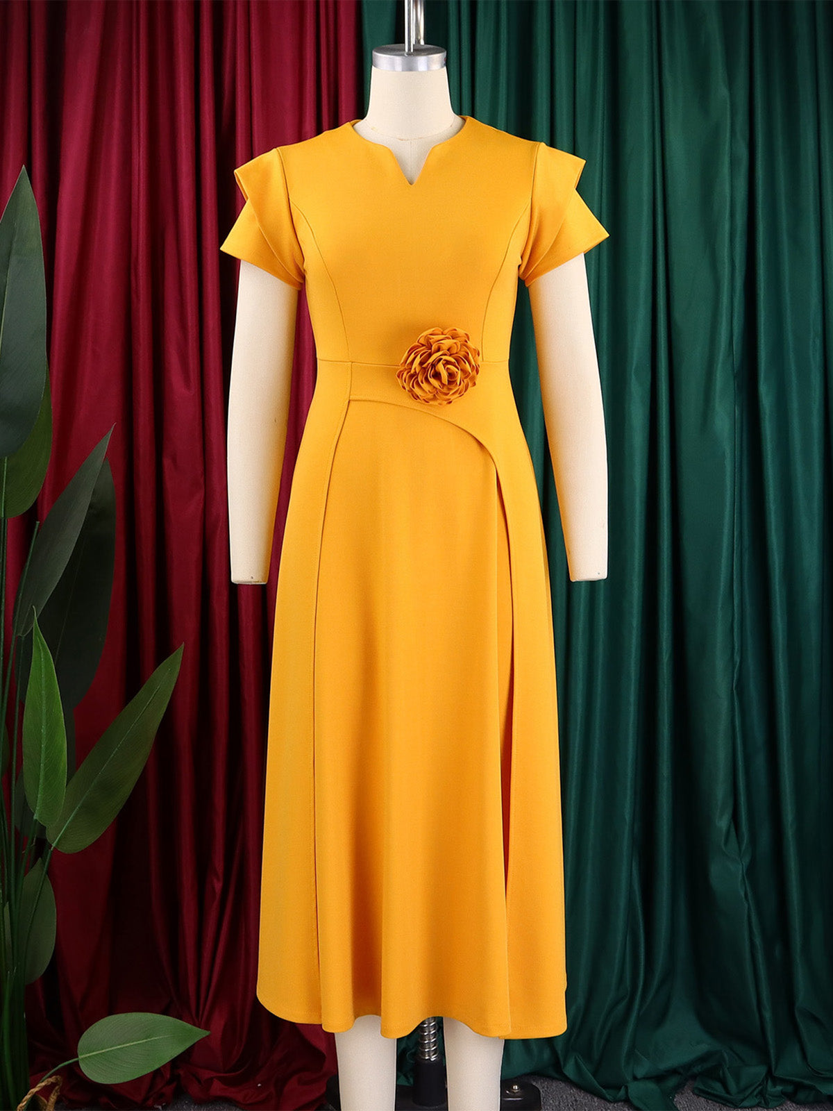 Elegant Ruffle Sleeve High Waist Slim Midi Dress
