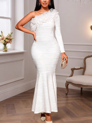 Elegant One Shoulder Ruffle Fishtail Dress