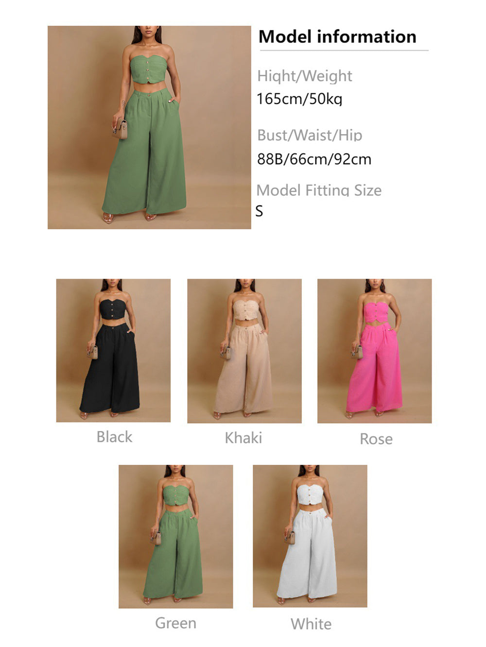 Fashion Elastic Strapless Tube Top Wide Leg Pants Sets