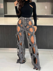 Vintage Cutout Hollow Out Criss Cross Jeans