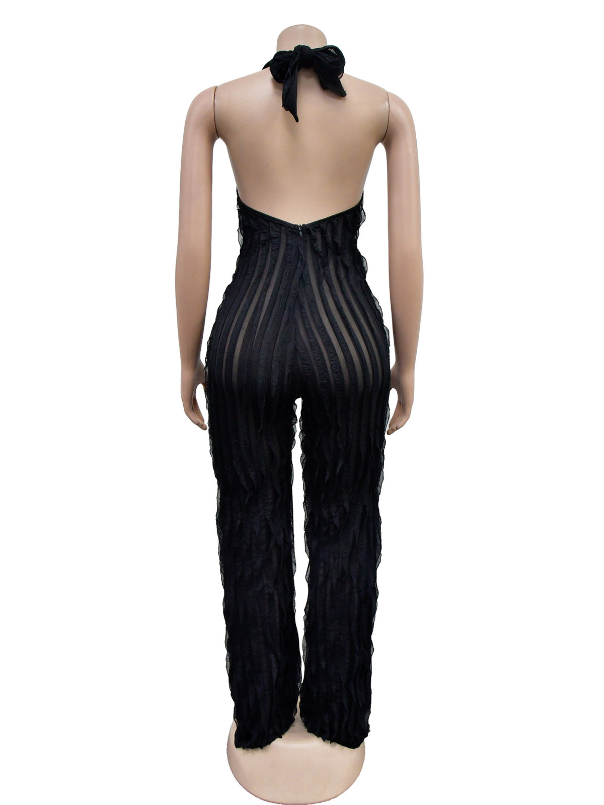 Sexy V Neck Pleat Halter See through Jumpsuit