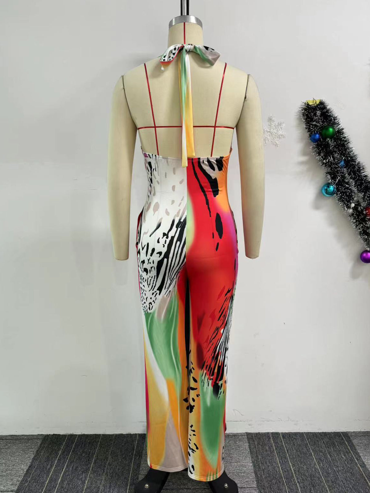 Casual V Neck Print Multicolor One-piece Jumpsuit