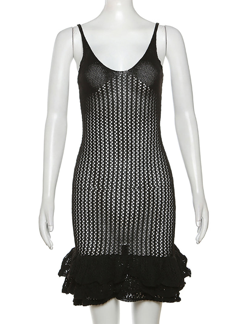 Sexy Hollow out Knit Suspenders Dress