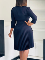 Fashion Tailored Collar Pleated Midi Dress