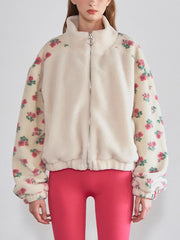 Casual Floral Print Zipper Jacket Coat