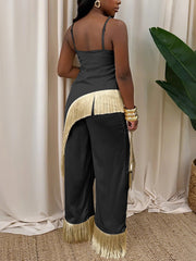Fashion Fringe Camisole Top And Wide Leg Pant Sets
