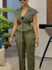 Fashion Bandage Top Cargo Pants Set