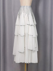 Fashion Sheer Mesh Ruffles Maxi Skirt