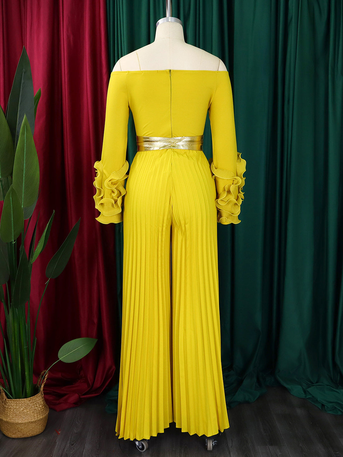 Fashion Off Shoulder Ruffles Sleeve Wide Leg Jumpsuit