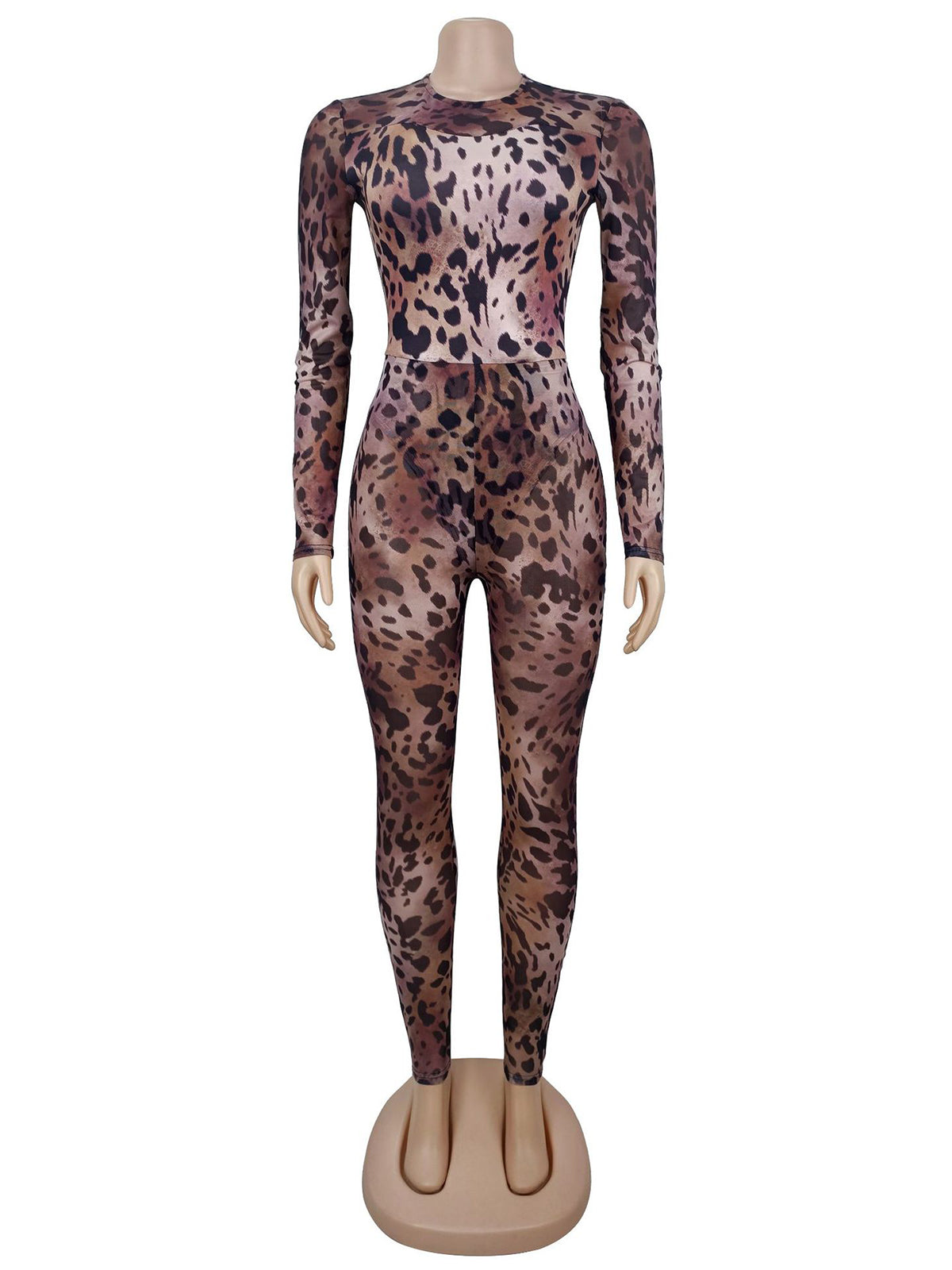 Sexy Leopard Print Sheer Mesh Tight Jumpsuit