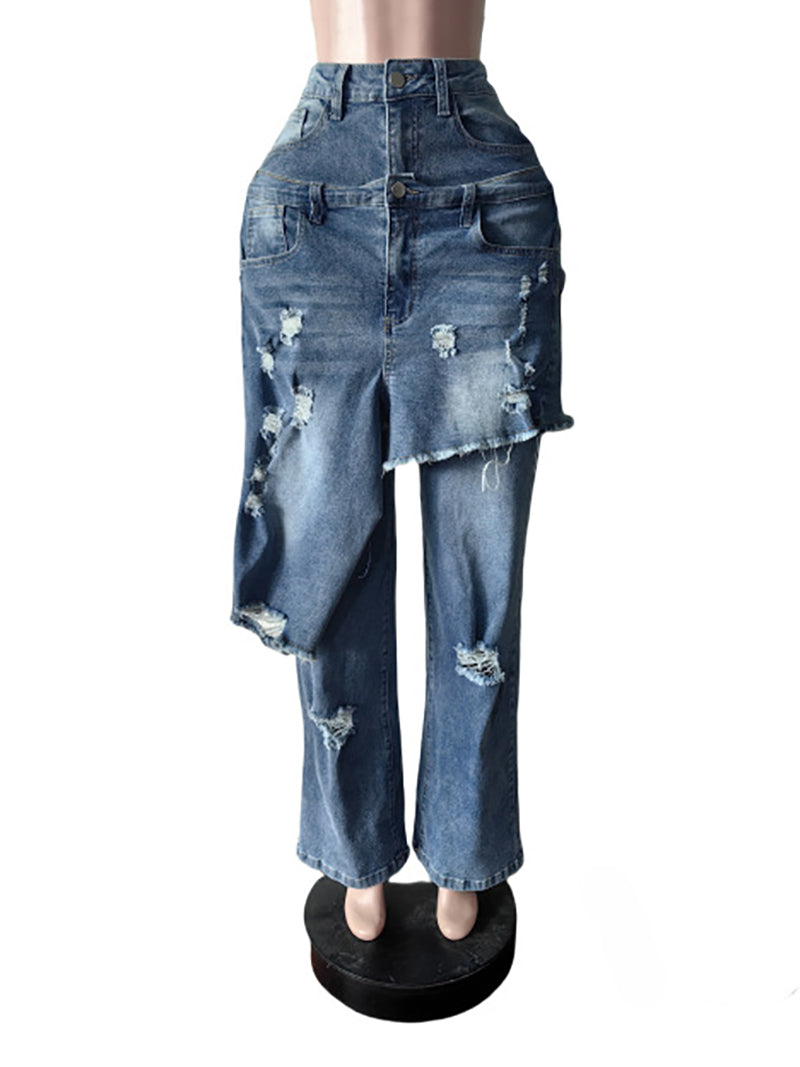 Casual Stretch Ripped Straight Jeans