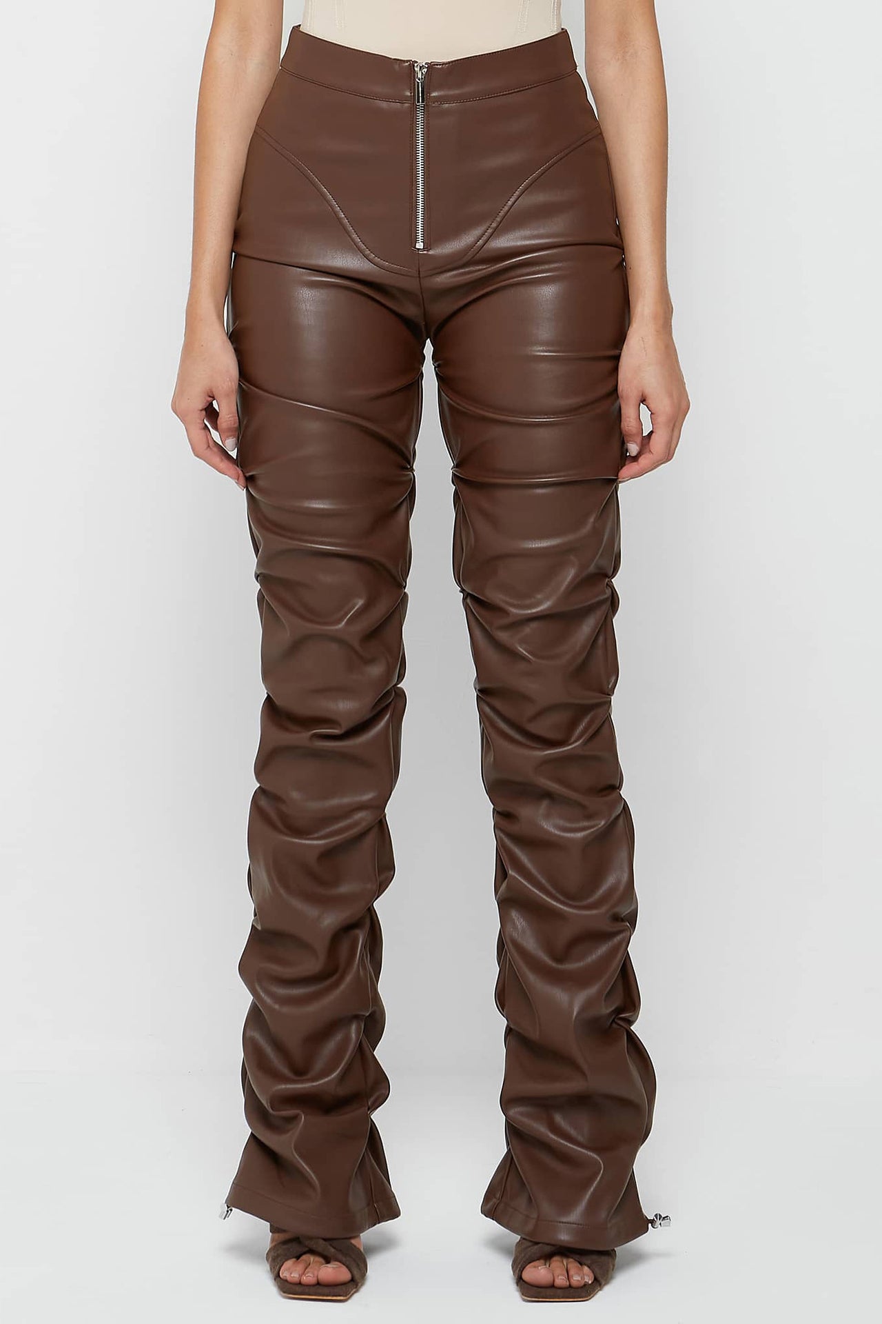 Casual PU Leather Ruched Pants