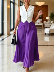 Sleeveless Vest and Pleated Maxi Skirt Set