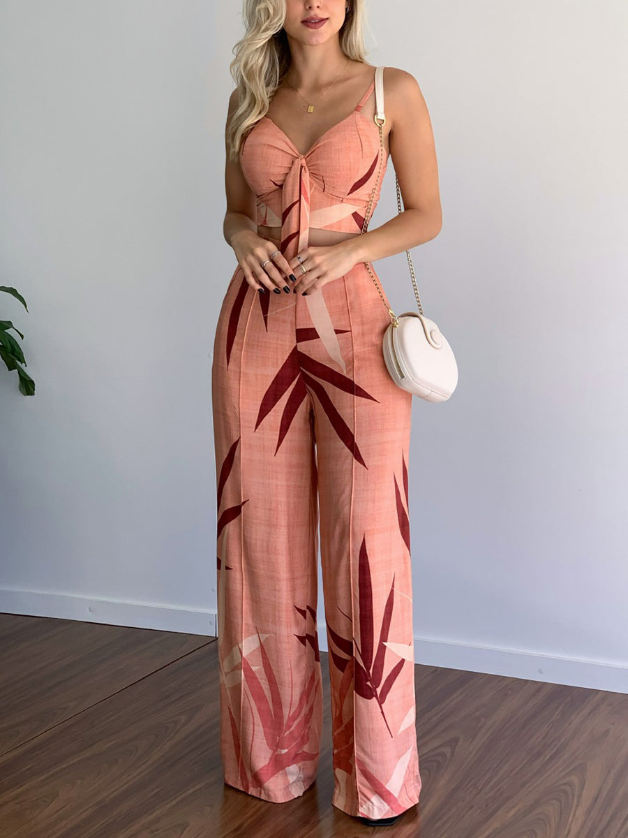 Casual Print Vest Wide-leg Pants Set