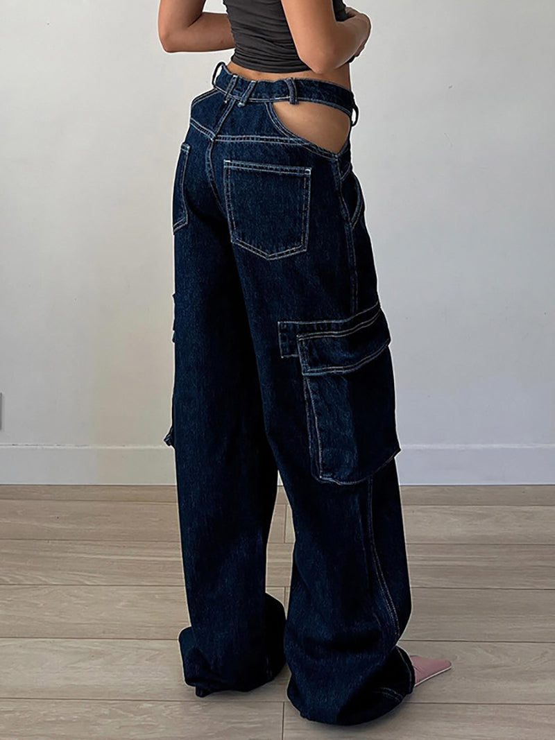 Fashion Low Waist Hollow Out Cargo Jeans