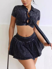 Sexy Crop Top A-line Skirt Set