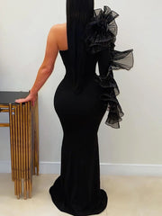 Elegant Ruffle One-Shoulder Slim Maxi Dress