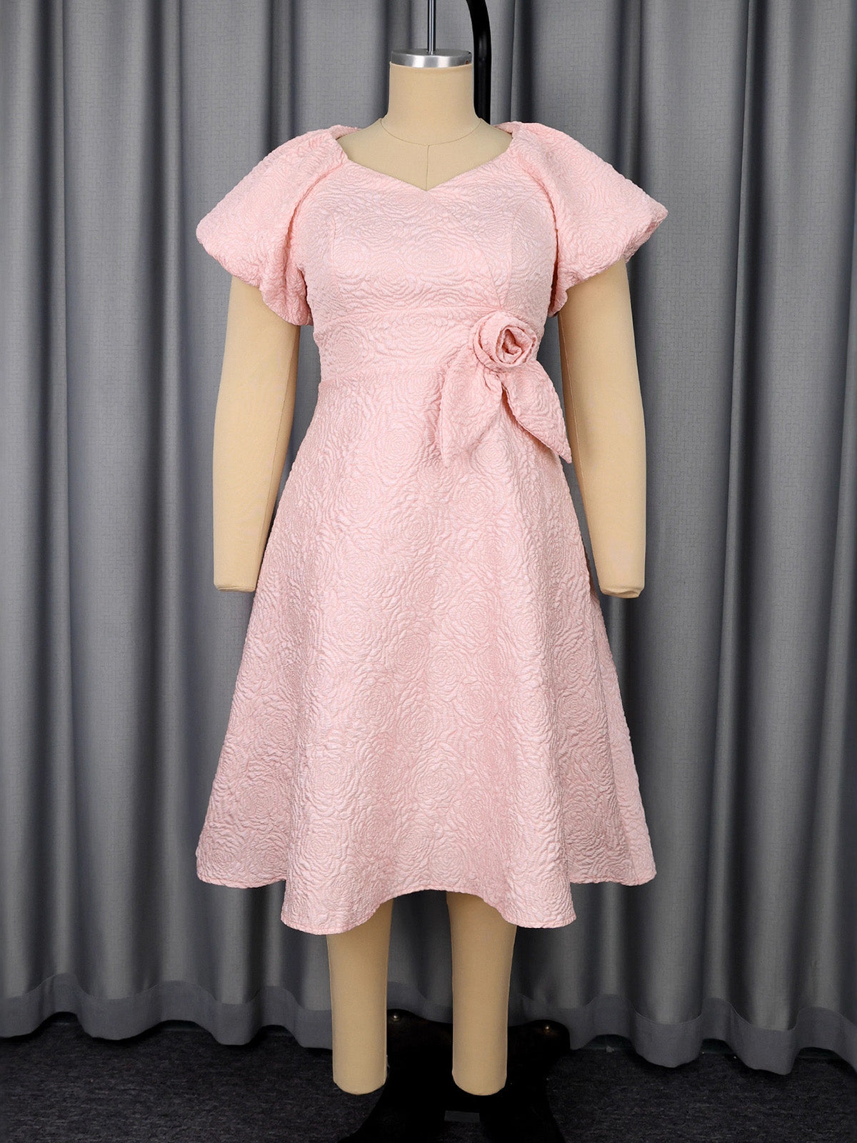 Elegant Jacquard Puff Sleeve Party Evening Dress