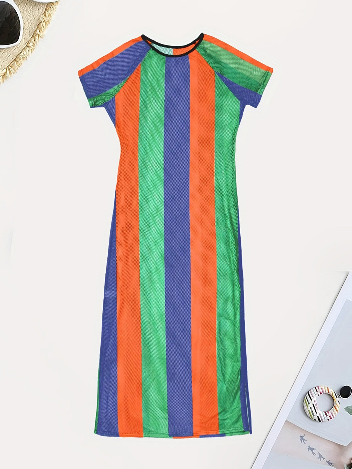 Colorful Stripe Beach Dress Bikinis Swimwear Cover Ups