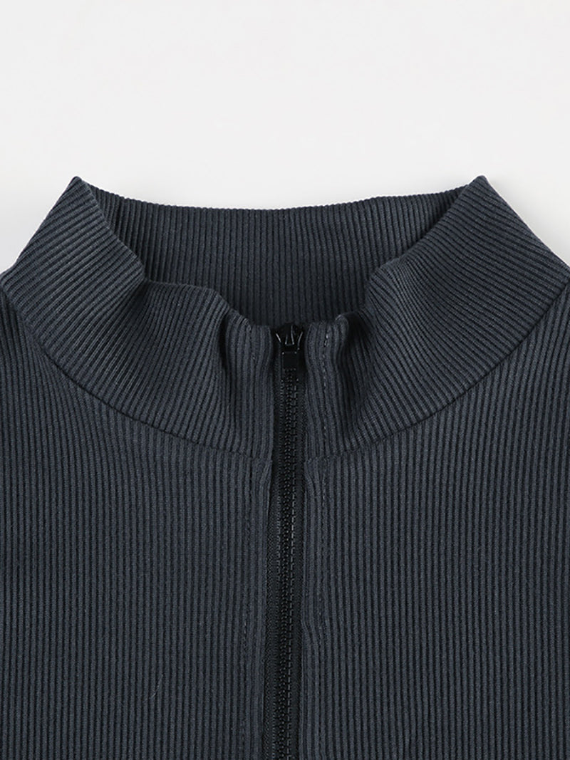 Fashion Zipper Crop Tops Pleated Skirt Casual Set