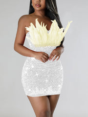 Sexy Feather Sequins Sexy Bodycon Dress