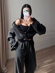 Cropped Zip Hoodie and Wide Leg Pants Set