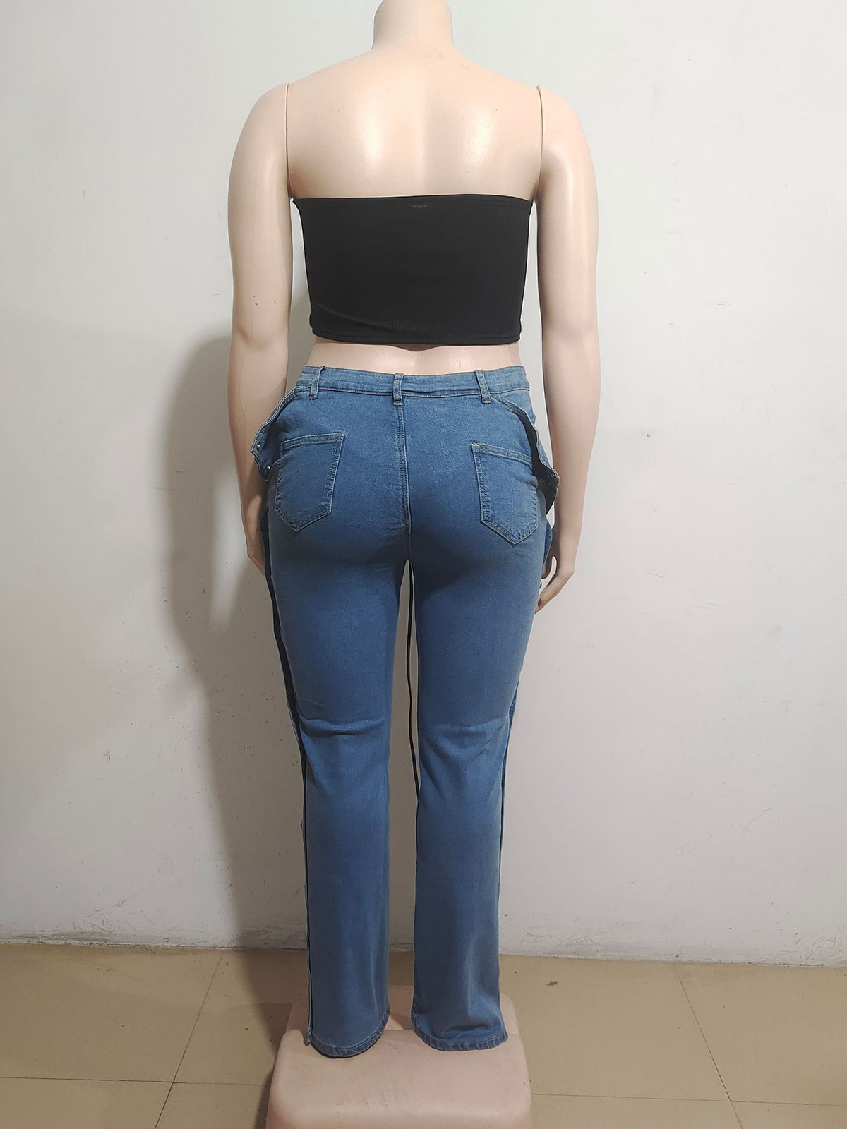 Casual High Waist Side Button Down Split Straight Jeans