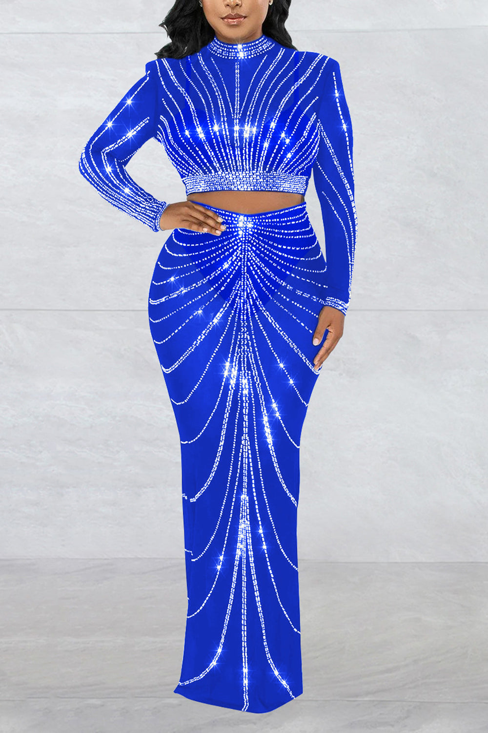 Sexy Rhinestone Sheer Mesh Skirt Club Sets