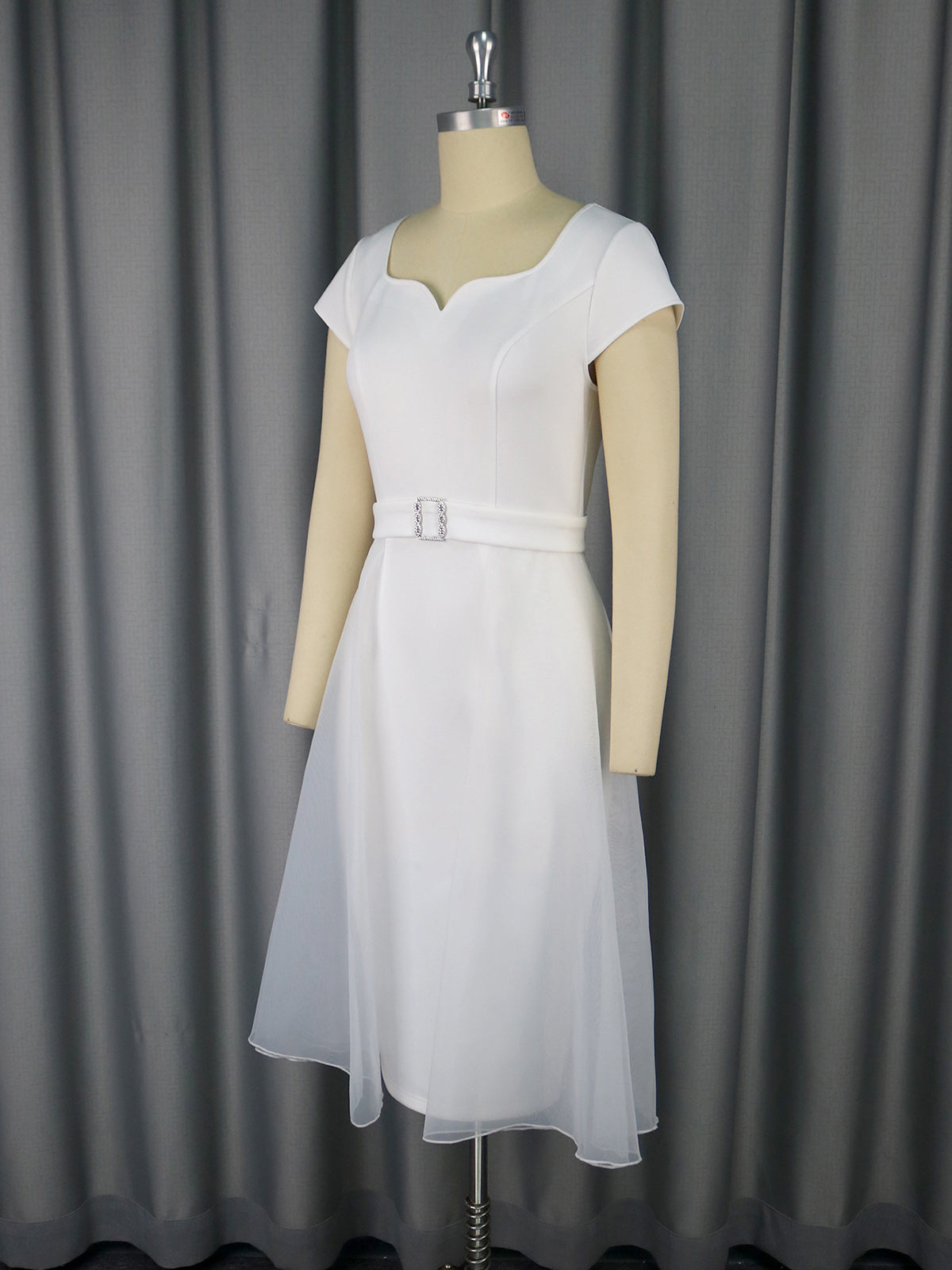 Elegant Mesh Patchwork Party Dress With Waist Belt