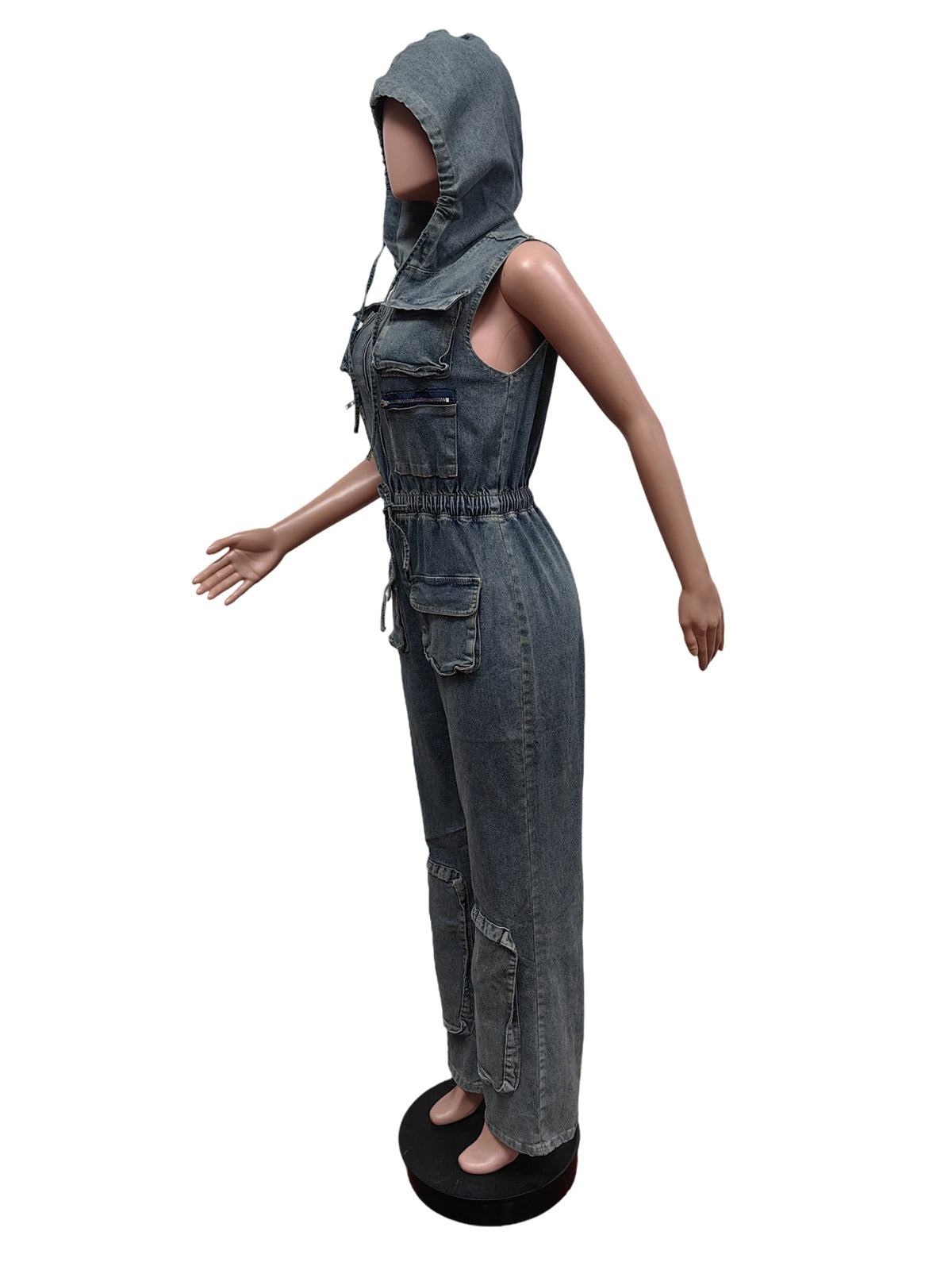 Hooded Sleeveless Pocket Casual Cargo Jumpsuit