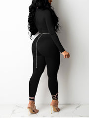 Sexy Hollow Out Cross O Neck Skinny Jumpsuit