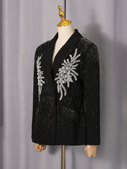 Fashion Rhinestone Embellished Slim Blazer