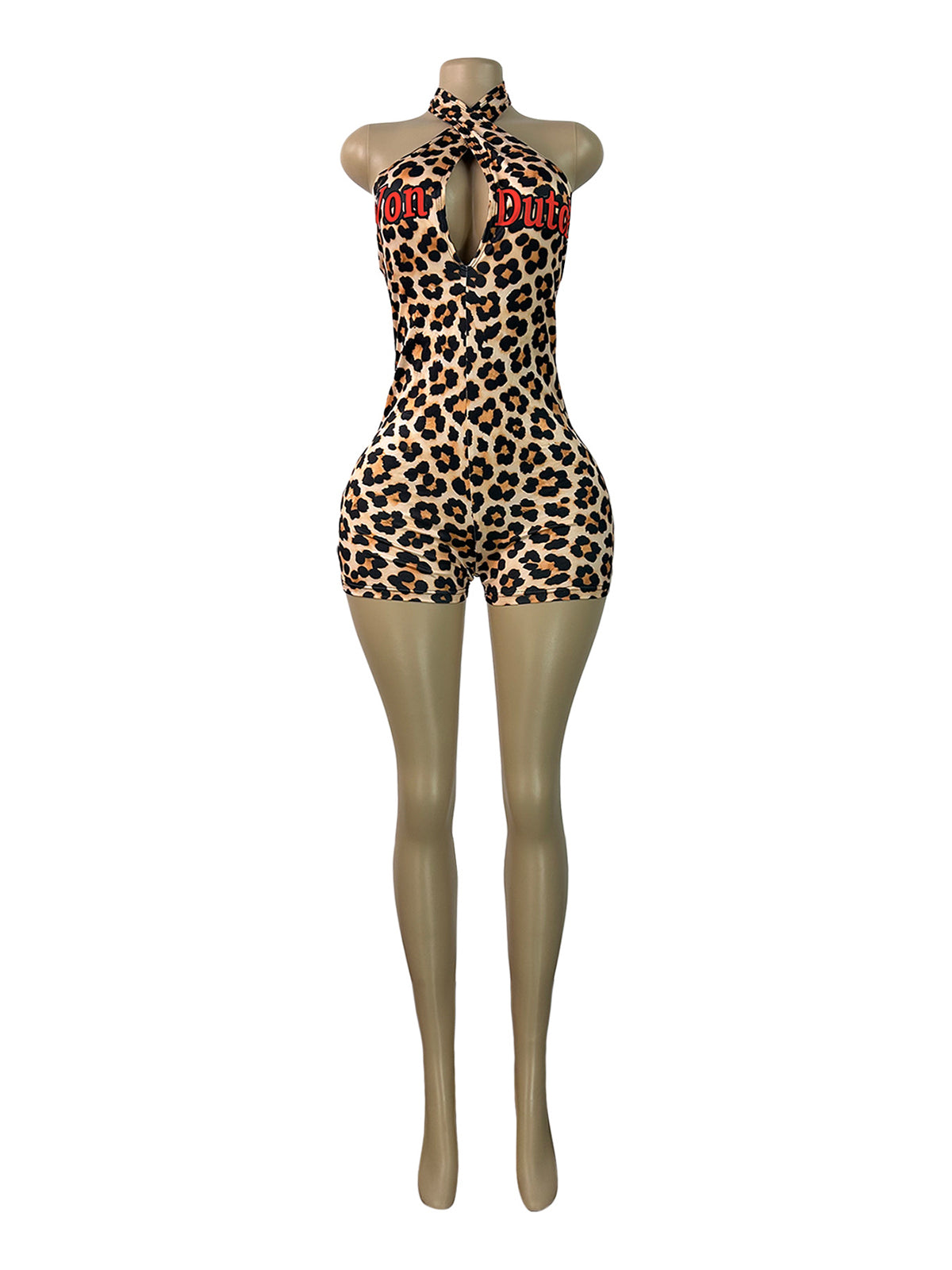 Sexy Leopard Print Halter Backless Tie-wrap Rompers