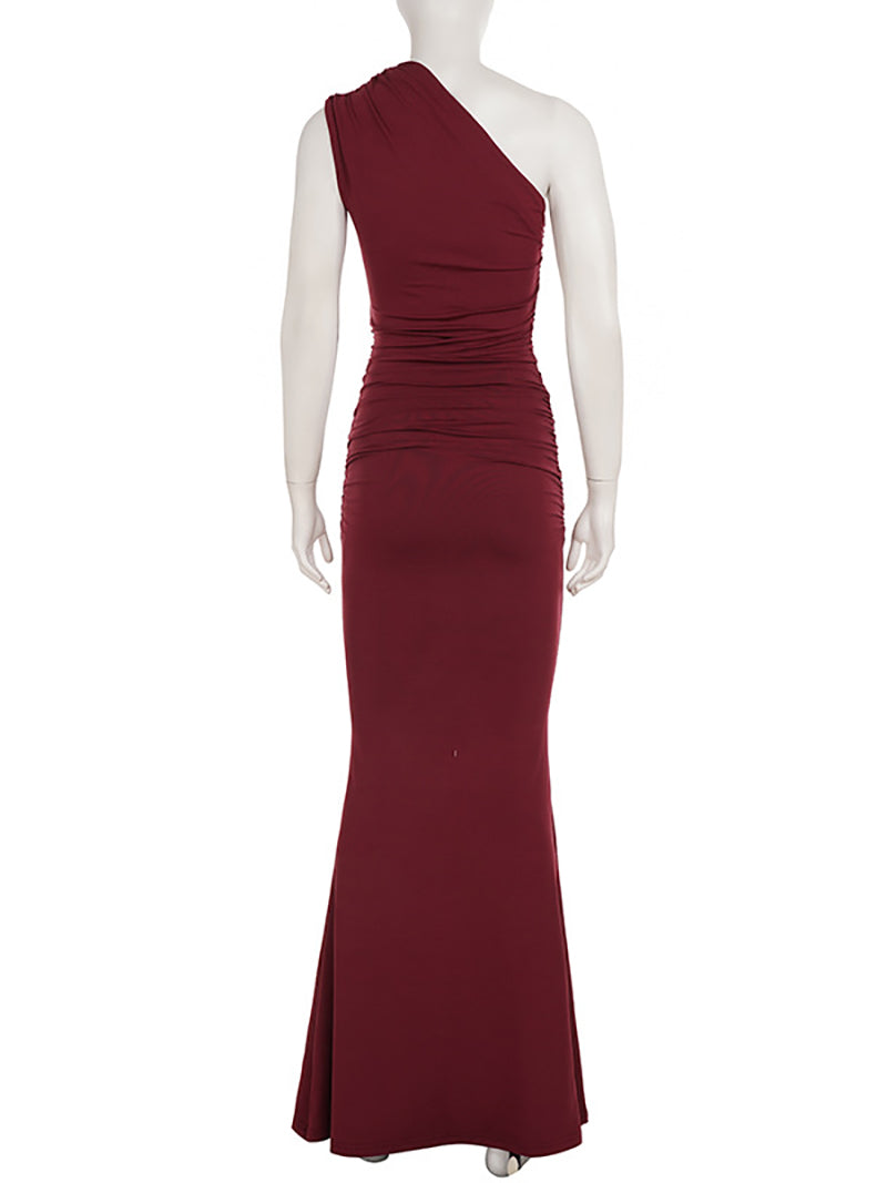 Elegant One Shoulder Sleeveless Slim Maxi Dress