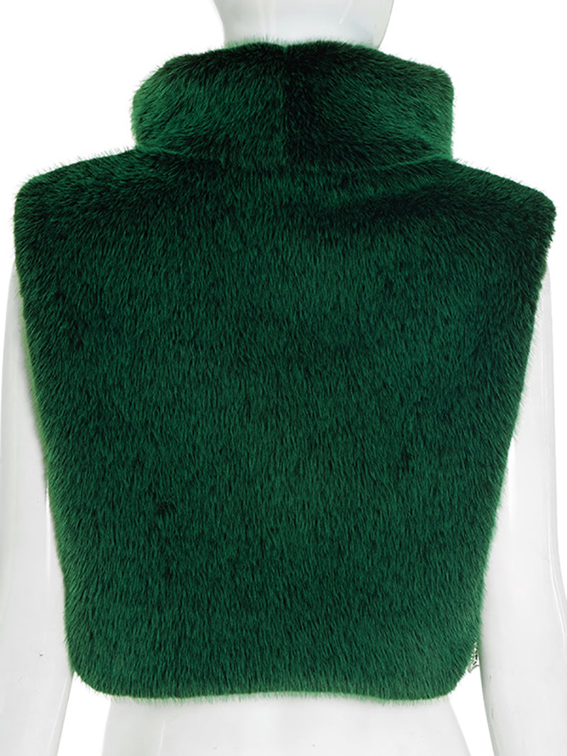 Sexy Faux Fur Side Split Sleeveless Top