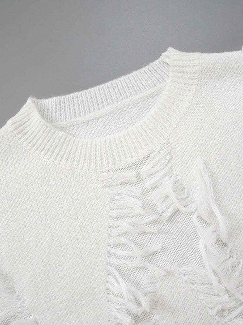 Fashion Round Collar Fringe Loose Pullover Sweater