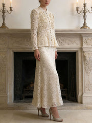 Elegant Embroidered Jacket And Pleated Long Skirt Set
