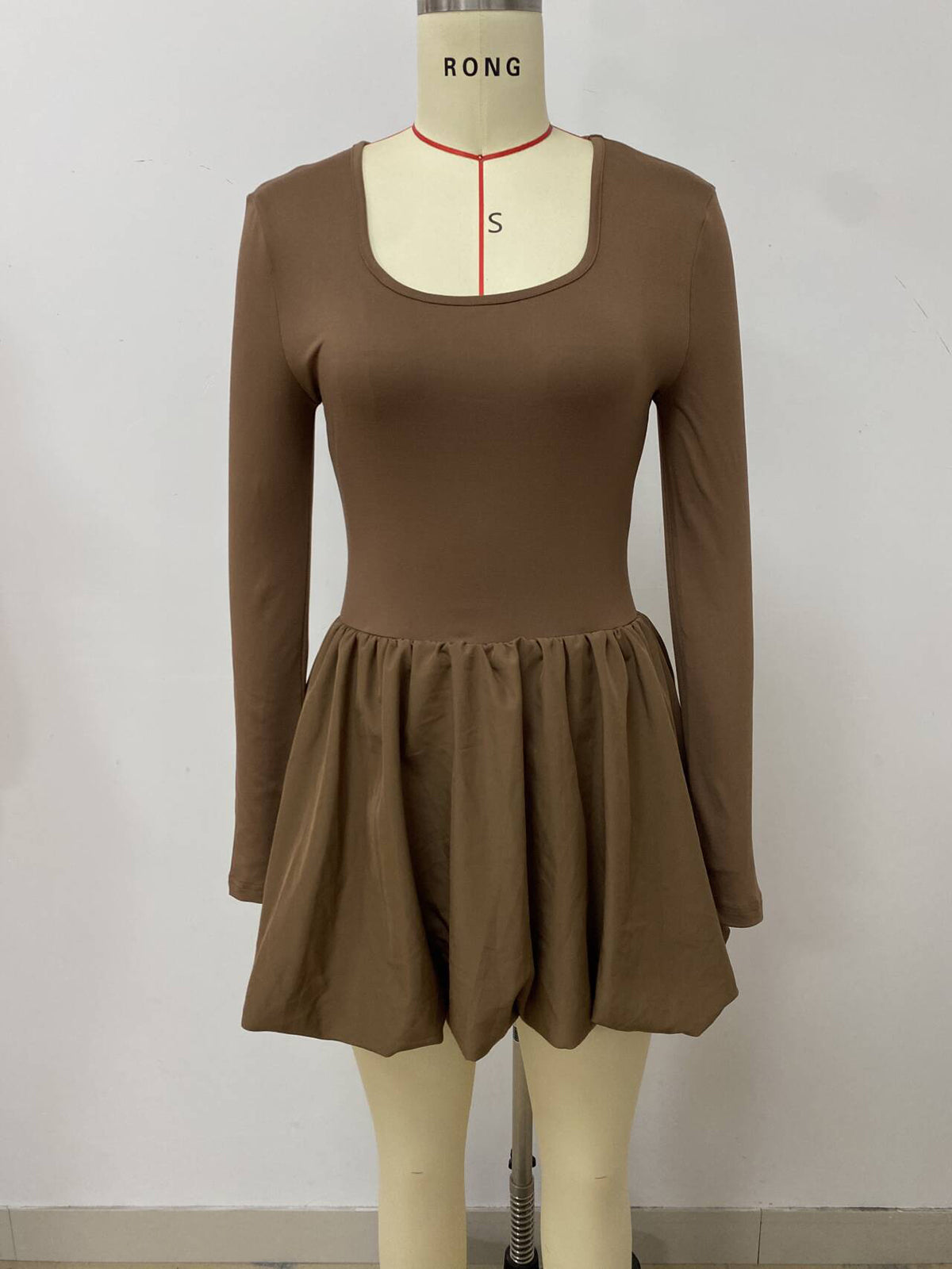 Solid Color All-Match Hem Bubble Mini Dress
