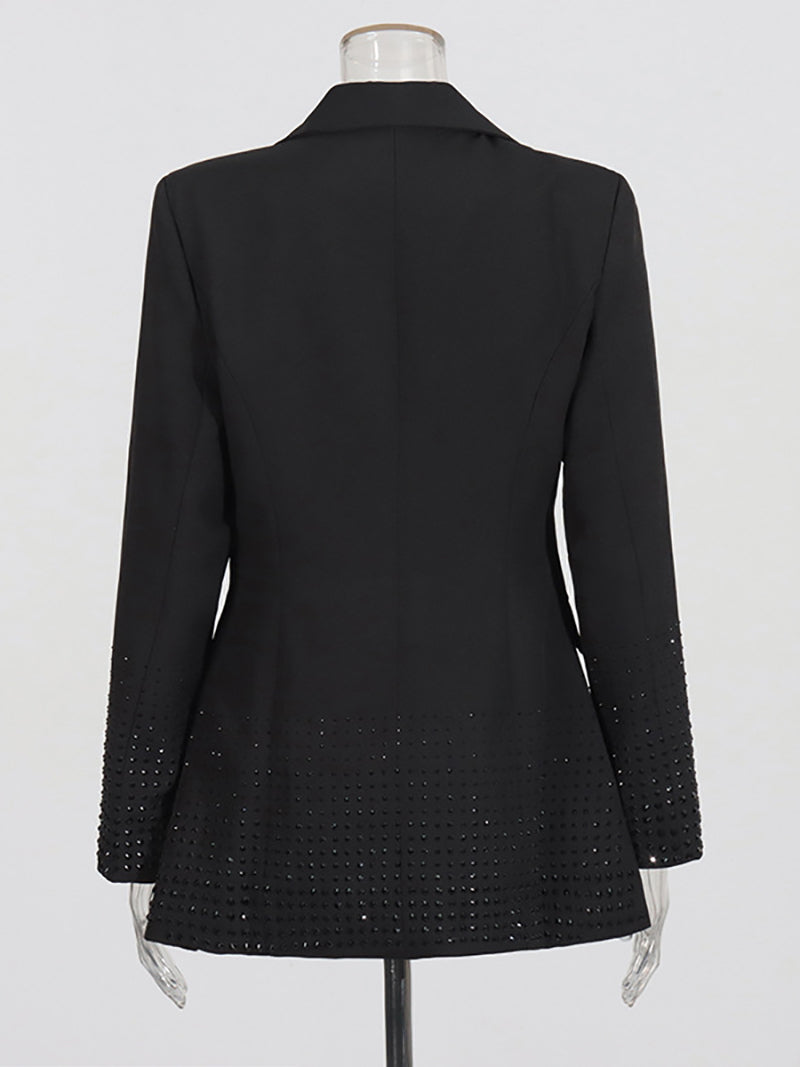 Fashion Rhinestone Decorate Split Hem Slim Blazer