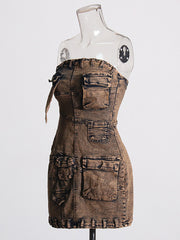 Strapless Pocket Slim Fit Denim Dress